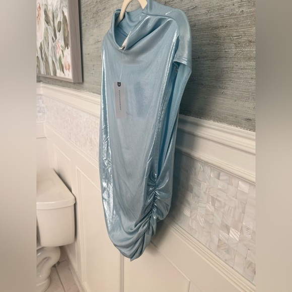 NWT new large Anthropologie Maeve mock neck metallic shine ruched tank top blue - Picture 9 of 17